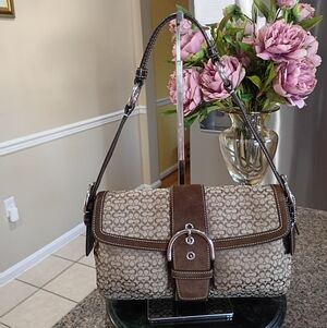 Coach Soho Shoulder Brown Monogram With Suede
